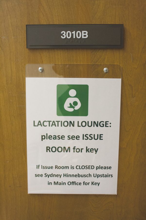 Sign on the door of the new lactation room.