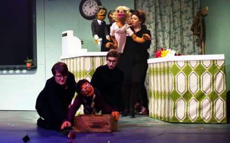 Bryce West, Matt Correa, Alyssa Hope Mass, Erin Smith and Hannah Lund do their best with the puppets they're provided. PHOTO CREDIT: Ming Tian