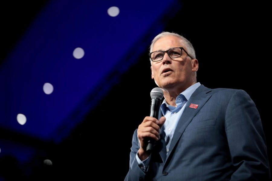 Governor Jay Inslee speaking with attendees at the 2019 Presidential Gun Sense Forum hosted by Everytown for Gun Safety and Moms Demand Action at the Iowa Events Center in Des Moines, Iowa.