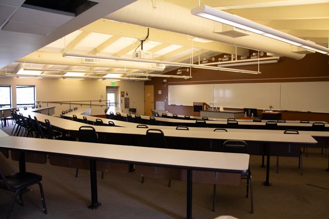 Room 2925, the lecture hall: one of two rooms where all physics classes meet.