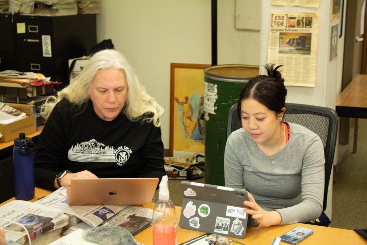 Johanna and Kelly hard at work editing the stories for the next issue.