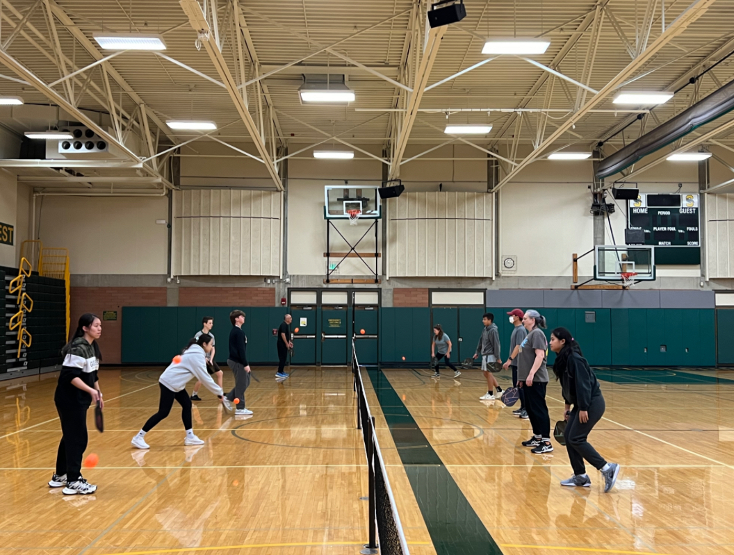 Students playing pickleball in the SCC gym.