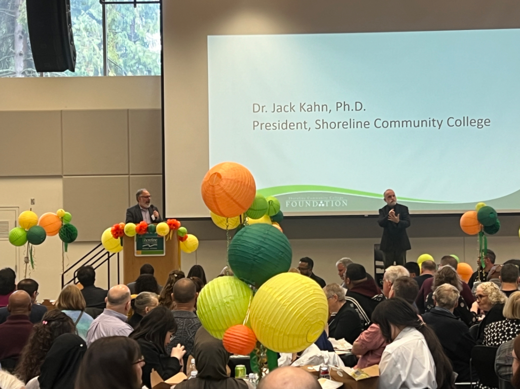 President of Shoreline Community College, Jack Kahn talking in the event.