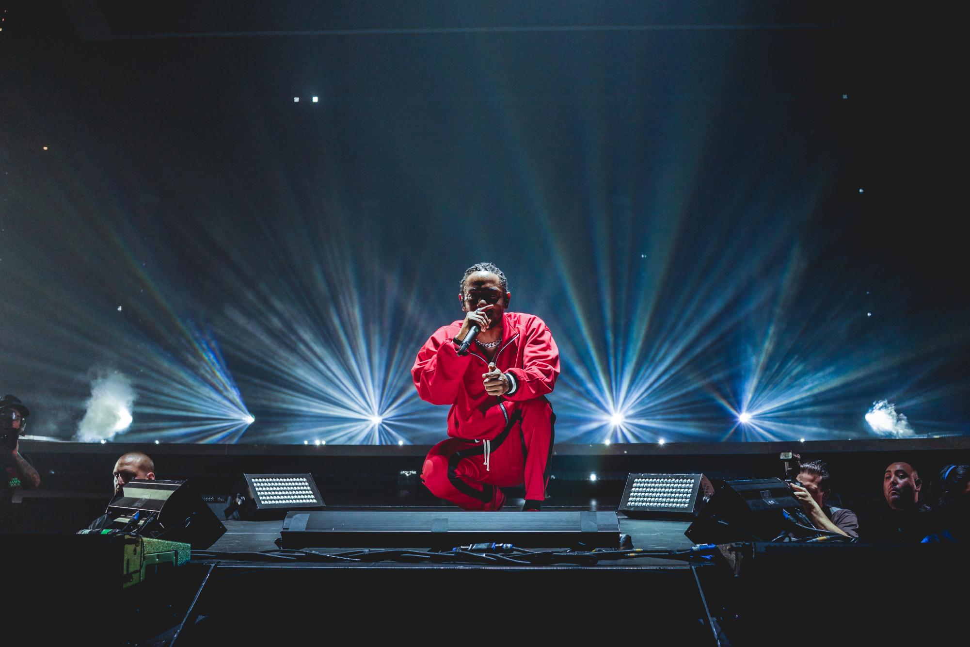 Kendrick Lamar performing for a concert at TD Garden on July 22, 2017 in Boston, Massachusetts on the The DAMN. Tour.