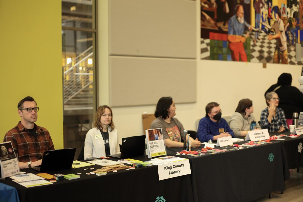 Tabling members of the King County Library, SCC library.