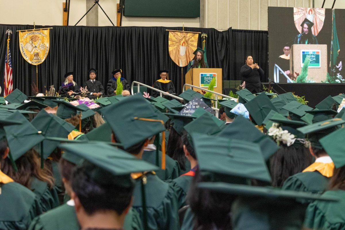Student speaker Avery Jaye addresses fellow graduates at the 2025 commencement ceremony.